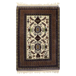Handmade Ivory Persian Baluch Wool Area Rug 821221